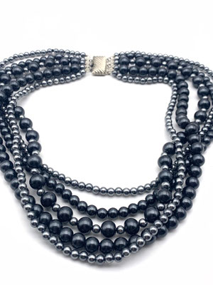 5 strands gray/silvery glass beads necklace - rich and seductive cascade for your most glamorous neckline -Art.295/5