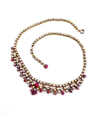 Sparkling AB Rhinestone choker Necklace - pastel sparks accentuated by AB cherry red chatons - Party Glam - Art.915
