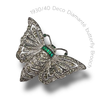 Sparkling vintage Deco design Butterfly Pin - Pave Rhinestone Butterfly Brooch Old Metal Figural Pin - Art.504/7