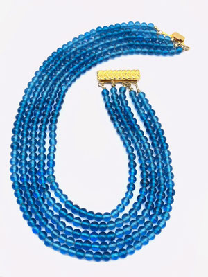 Five Strands quality glass beads in vibrant turquoise color, sleek cascaded design Necklace, vintage 1950s - art.19/6