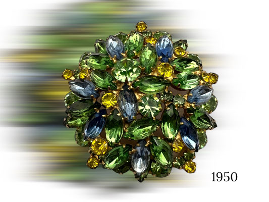 Awesome palette colors Rhinestones Bright and Beautiful Round Domed Pin Brooch - blue, green and yellow art.885/6