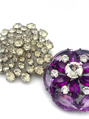 1950s and 1930s BROOCHES/PINS - two beautiful Austrian top quality rhinestones brooches - lovely diamantè and purple Bride pins   - art.487/4-
