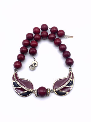 Haute Couture 1970 necklace - signed JEAN PICARD, artistic design jewelry - burgundy & crystals necklace very good quality-art.424/3