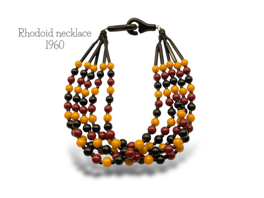 Gorgeous Multi Strand Rhodoid Necklace - mustard and dark red beads and deep black base -French necklace - Art.270/7 -