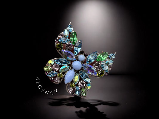 Vintage Regency Pastel Rhinestone Turquoise Butterfly Brooch - Regency book piece - Art.324/7