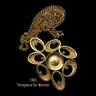 Rare CIRO Pendant Watch on 29" Necklace - Vintage Watch / Swiss manual 17-jewels mechanism Women's Watch necklace - art.260/5