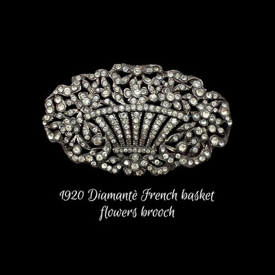 Fabulous Large ART DECO Era Rhinestone Flower Basket Design Brooch- Parisian brooch in its original box -Art.575/7