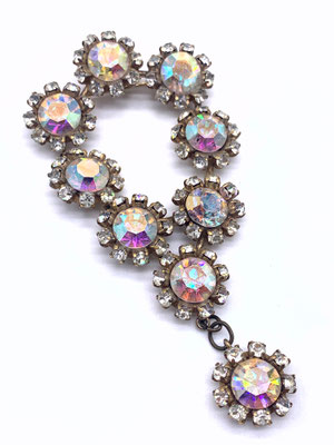 Imposing dangle AB crystals & clear flowers Brooch-princely pin the 50s Austrian quality stones-unsigned beauty with fiery spark-art.340/4