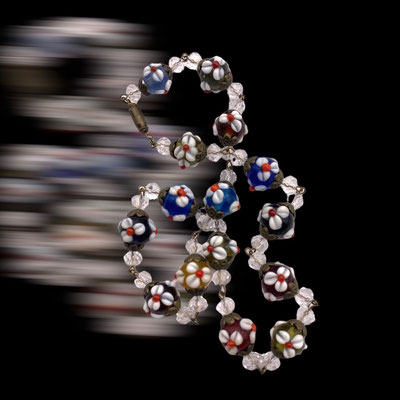 Beautiful NECKLACE Lamp-work Floral Multicolor Beads Filigree Vintage EVC! - Art.329/6