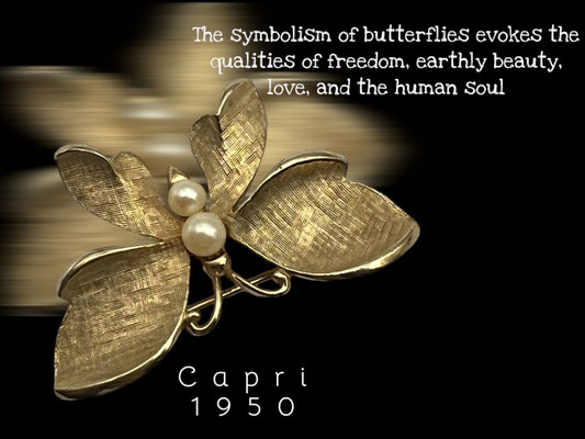 Capri Pearl Butterfly Pin Brooch with Cultured Pearls and Brushed Gold tone -figural pin, Insect Nature Garden Animal Figural Gift- 760/6