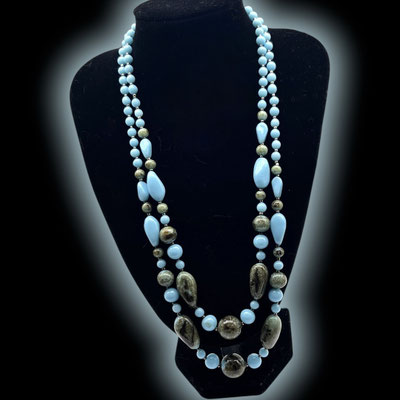 Gorgeous 2strands cascade glass turquoise and Artistic Venetian beads necklace w/jeweled clasp -beautiful color and design -art.459/7