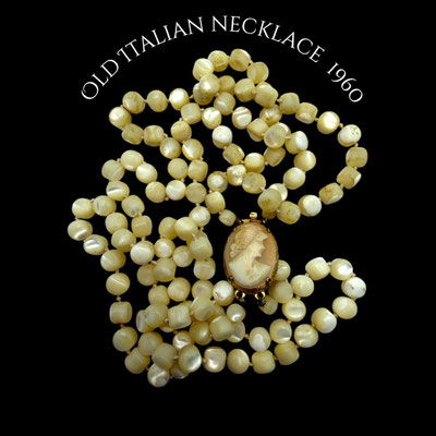 Antique 2 Strand Mother-of-Pearl Bead Necklace w/genuine Cameo Clasp -- Art.641/7-SOLD