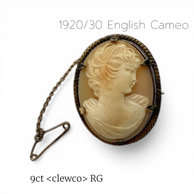 Antique 9ct rolled gold carved shell lady cameo oval Brooch or Pendant - Signed Clewco made in England--art.684/7