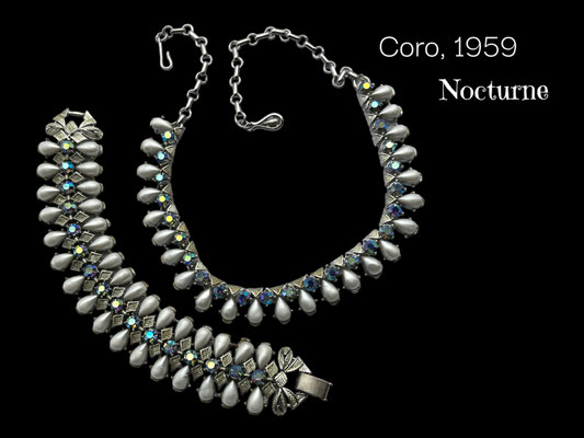 CORO (Pegasus) Demi-Parure "NOCTURNE" Necklace & Bracelet set - sparkling AB blue of chatons and silver tone setting -Art.897/6