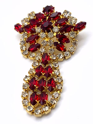 1960 Radiant red rhinestones dangling Brooch - lovely glowing spark on gold finish design and with clear dazzling chatons -Art.423/4