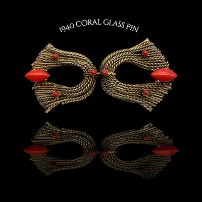 Gorgeous coral glass stones and Russian gold finish European Brooch - Accurate design embellished with pure elegance - Art.971/4