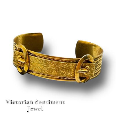 Antique Victorian open-band cuff bracelet with double buckle and engraved foliage motif -Art.648/7