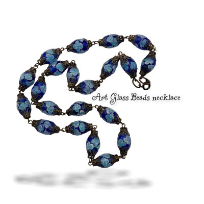 Beautiful NECKLACE Sommerso blue Floral pattern Beads Filigree Vintage EVC! - Art.373/6