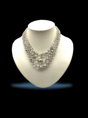 Adorable Necklace Triple Strand of Crystals in a elegant cascaded design, Rhinestone, sparkling Black Diamond/Gray Beads- Art.270/5