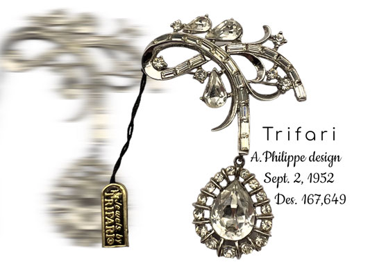 Diamantè Alfred Philippe Signed Trifari Pat Pend Brooch - a gorgeous dangling brooch for collection - Art.825/6