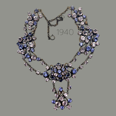 Magnificent and Rare 1940 Italian theatrical Liberty necklace - Lilac and Cyclamen pink unfoiled crystals, Great quality -art.500/7-