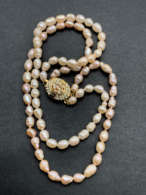 Pinkish natural Baroque Pearls 2 strands necklace-quality jeweled oval clasp w/freshwater pearls and clear rhinestones- art.321/5