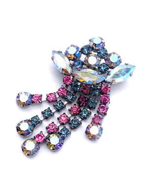 1950 Pastel Dangler Awesome European Brooch - Rainbow Aurora Borealis Dangle fringe Pin/Brooch -- art.712/4