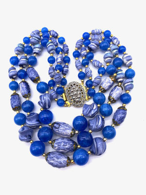 Vibrant color, three-wire necklace original 1960 - fantastic beads,beautiful textures and shapes in a passionate intense blue- Art.710/2