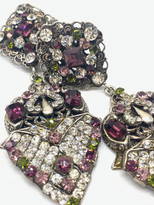 Sparkling Long clip-on earrings, beautifully elaborate antiqued silver tone layered design covered by dazzling rhinestones-art.203/6-sold