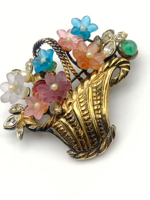 Lovely Italian 800 silver Gold plated Fruit Salad Flower Basket Brooch - spring bouquet accentuated by rhinestones and pearls - Art.773/4