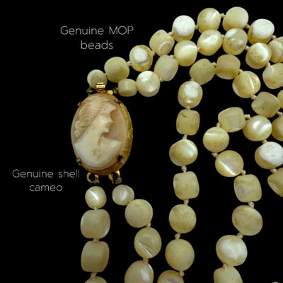 Antique 2 Strand Mother-of-Pearl Bead Necklace w/genuine Cameo Clasp -- Art.641/7-SOLD