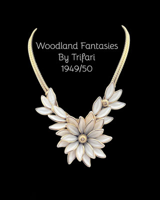 Gorgeous Trifari Alfred Philippe 1949 AD "Woodland Fantasies” collection milk white pored glass Flower Necklace - art.417/7