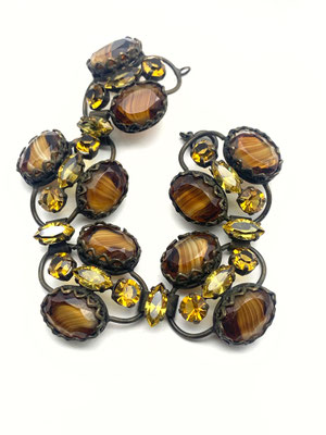 Amazing old bracelet with lovely striped agate Art Glass stones and luscious sparks of Citrine and Topaz chaton - art.570/5