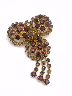 1950 lovely imposing large rhinestone brooch with dangle tassel detailing - Amazing dark amber & topaz stones on quality design - art.778/4