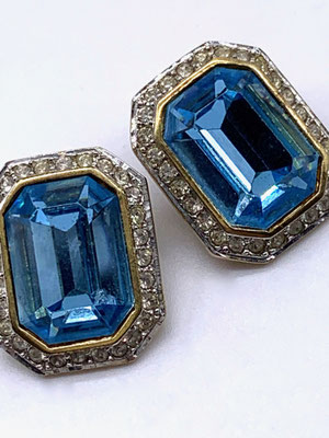 Elegant Italian design sapphire-blue and clear shimmering earrings 800 silver gold plated-clear crystals & beautiful blue stone-Art.193/4