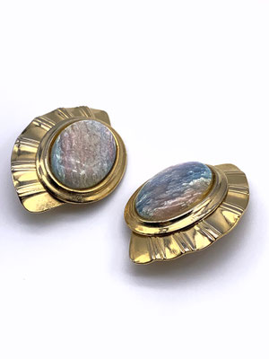  1970s large simulated opal clip-on earrings - Specular design and great quality cabochons--Art.224/3