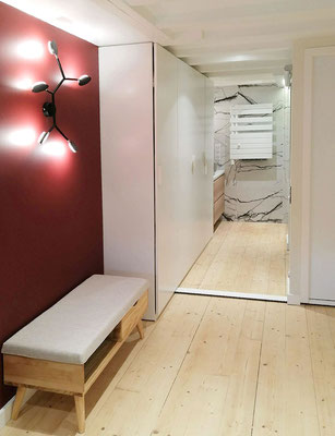 renovation; chambre; ado; rouge; salle d'eau; lyon