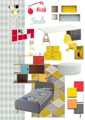 mood board; chambre; enfant; garçon; coloré