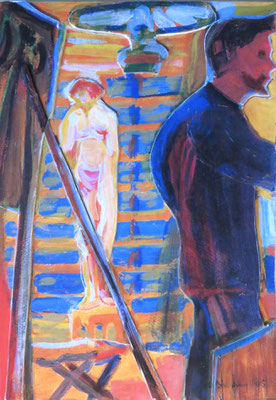 Kirchner -Heckel und Modell im Atelier; 1905