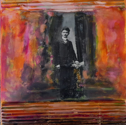 "Aus der Zeit", Mixed Media auf Canvas, 30x30cm, 2023