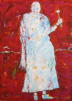 "Pilger mit Gebetsmühle", 180x130cm, Acryl auf Leinwand, 2010