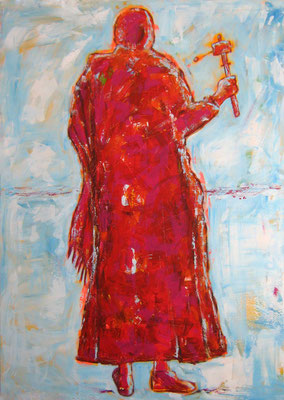 "Pilger mit Gebetsmühle II", 180x130cm, Acryl auf Leinwand, 2010
