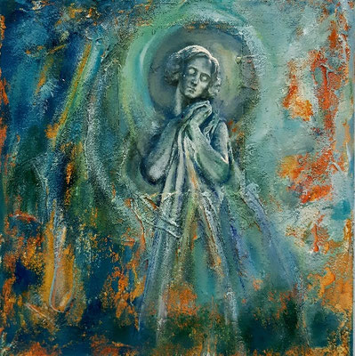 "Angel IX", Collage, Acryl auf Canvas, 30x30cm, 2025