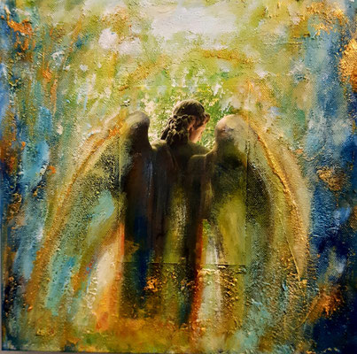 "Angel III", Collage, Acryl auf Canvas, 30x30cm, 2023