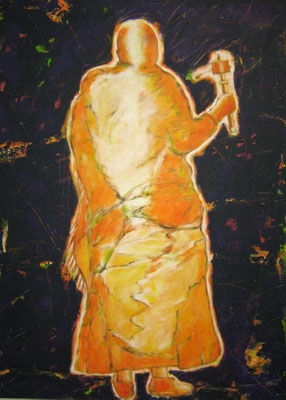 "Pilger mit Gebetsmühle III", 180x120cm, Acryl auf Canvas, 2010