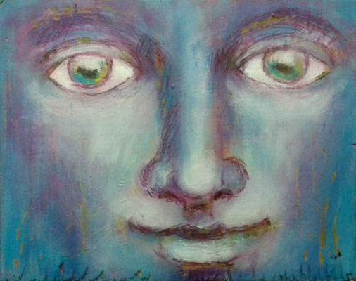 "Face", Mischtechnik auf Holz, ca. 20x19x5cm, 2018