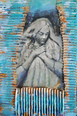 "Angel VIII", Mixed Media auf Holz, ca. 30x19,5cm, 2023