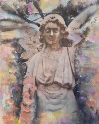 "Angel VII", Mixed Media auf Holz, ca. 30x19,5cm, 2023