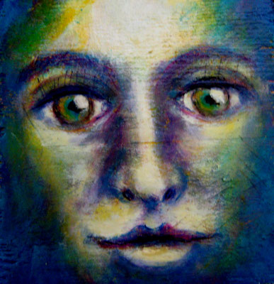 "Face II", Mischtechnik auf Holz, 2019, ca. 20x19,5x5cm, 