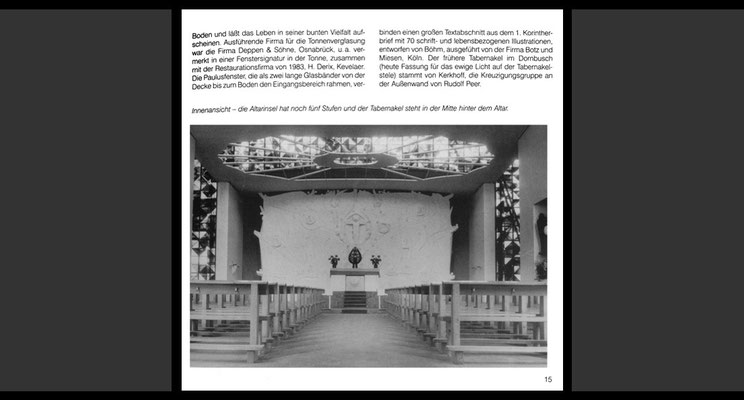 Foto aus dem Jahr 1955 mit dem ursprünglichen Standort der Tabernakelummantelung (© Aus der Festschrift anläßlich des 50. Jahrestages der Konsekration der Kirche St. Paulus, 2005)